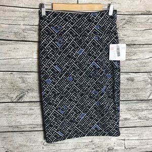 LuLaRoe Women’s Black Blue & White Pull On Pencil Knee Length Skirt Size SWais